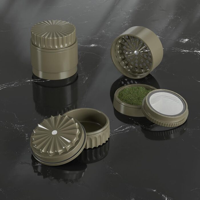 Toothless herb grinder Ø 63 mm | Nano-ceramic coated for non-stick grinding | 5-piece with integrated storage container in the lid (Mud)