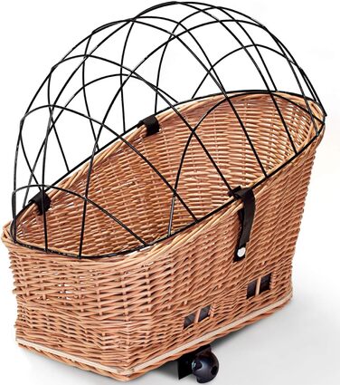 Корзина для велосипеда Tigana для собак, плетіння з лози, 56 x 36 см, з металевою сіткою, заднє кріплення (XL без подушки)