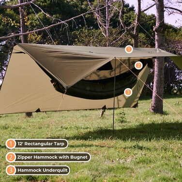 Onewind Premium 11' Camping Zippered Hammock, Single Portable Hammock with Mosquito Net and Tree Straps for Travel, Camping, Backpacking, and Hiking...