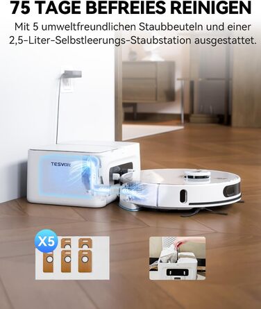 Робот-пилосос Tesvor S8MAX 3-в-1 з функцією миття підлоги, 8000Pa, LiDAR-навігація, 240 хвилин роботи, керування через додаток/Alexa, самостійна вивантаження сміття, 2.5L, для великих приміщень та домогосподарств з тваринами