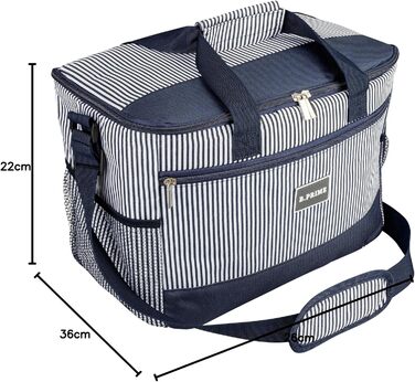 Термосумка B.PRIME 20L Classic Navy-Blue Striped - Ідеальна для пікніка, подорожей та відпочинку на природі