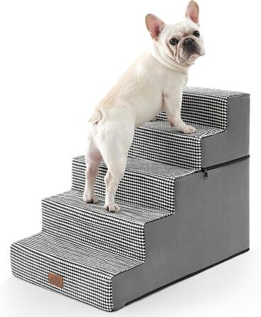 COZY KISS Dog Stairs for Small Dogs, Wide Steps Pet Stairs for Bed Couch Car, 60cm High High-Density Foam Cat Stairs with Removable Cover (7x0x60cm, ) (Black & White, 5, 75x50x60cm-Removable)