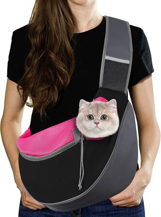 Pawaboo Сумка-переноска для собак, оновлена версія з кишенею для телефону, регульована сумка на плечі для собак, переноска для тварин для прогулянок на відкритому повітрі, чорна (Magenta-2025 Upgedated, S)