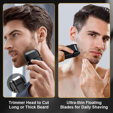 Електричний гоління для чоловіків Flintronic: водонепроникний, багатофункціональний, з глибоким очищенням, USB-C, 120 хв, 2-в-1, чорний