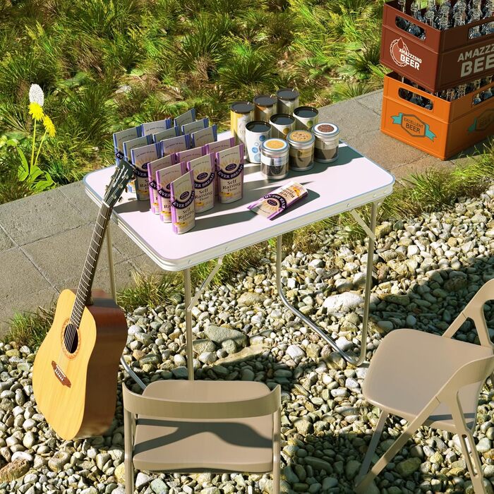 Складний алюмінієвий стіл для пікніка, саду, кемпінгу 120x60x70 см, регульована висота