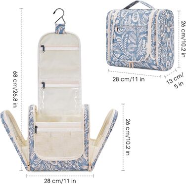 Сумка для туалетних аксесуарів для жінок та чоловіків, що підвішується, косметичка, дорожня сумка (Блакитне листя) Z-блакитне листя