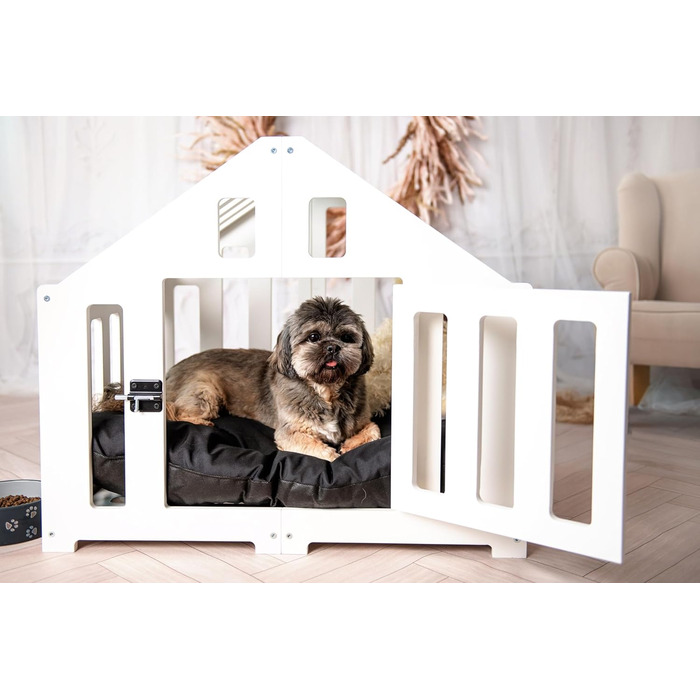 Будка для собак з дерева, клітка для собак із замком, вольєр для тварин, собачий вольєр, собача будка, переноска для домашніх тварин, чорна (74 x 53 x 64 см), білий колір