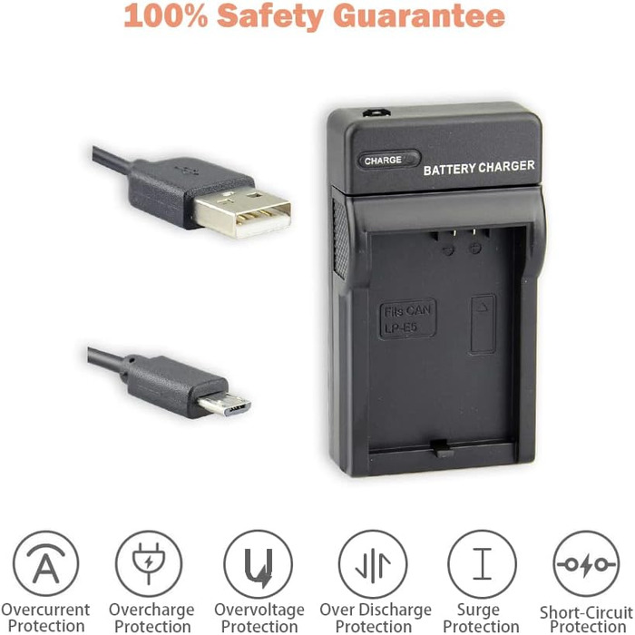 Акумулятор Li-Ion LP-E5 (2 шт.) та Micro USB зарядний пристрій для Canon EOS 450D 500D 1000D Kiss F X2 X3 Rebel XS XSi T1i