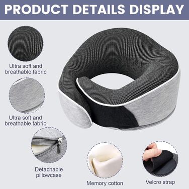 Подушка для шиї Memory Foam, ергономічна, з маскою для очей та навушниками, для подорожей