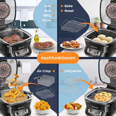Мультиварка KESSER® 8л з фритюрницею та 16 програм: приготування на грилі, випічка, тушкування, варіння на пару, функція підігріву та швидкої приготування, рисоварка, йогуртниця, чорний