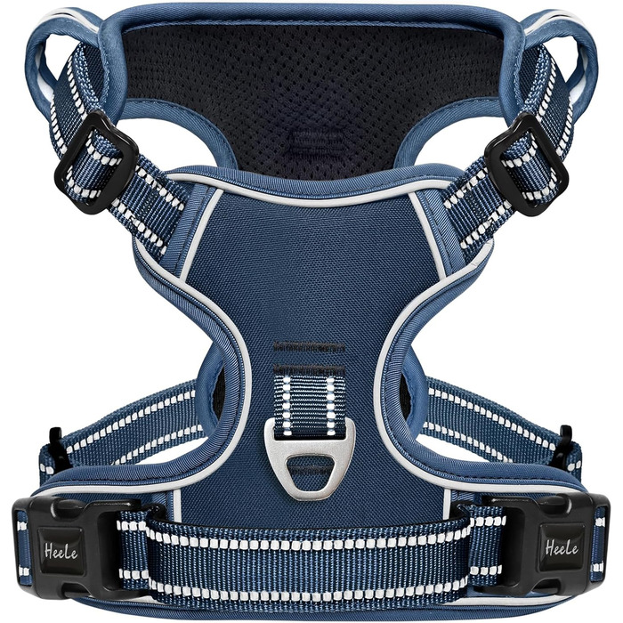 Шлейка для собак HEELE з розподілом навантаження, світловідбиваюча, з м'якою ручкою, контроль, 2 металеві кільця, для собак маленьких, середніх та великих порід, Aree, Зелена, C-Aree Grün (L, Uni-Königsblau)