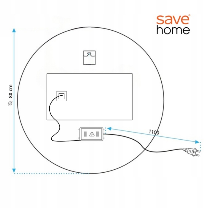 Настінне кругле дзеркало Save Home 80 см з LED-підсвіткою, сенсорним керуванням та функцією антизапотівання