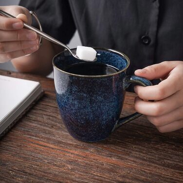 Vicrays Porcelain Mug Set of 6 - 350 ml Cup with Handle Dishware Mugs - Blue Coffee Mugs Suitable for Dishwasher & Microwave