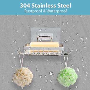 Набір з 2 шт. тримач для мила з нержавіючої сталі 304, для душу та ванної кімнати, кріплення без свердління, з гачком та підставкою для мила, срібний колір