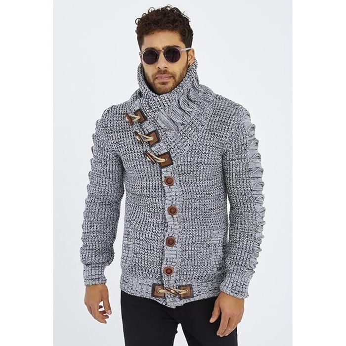 Чоловічий кардиган Leif Nelson з ґудзиками, Regular Fit, сірий та чорний колір, для повсякденного та ділового стилю