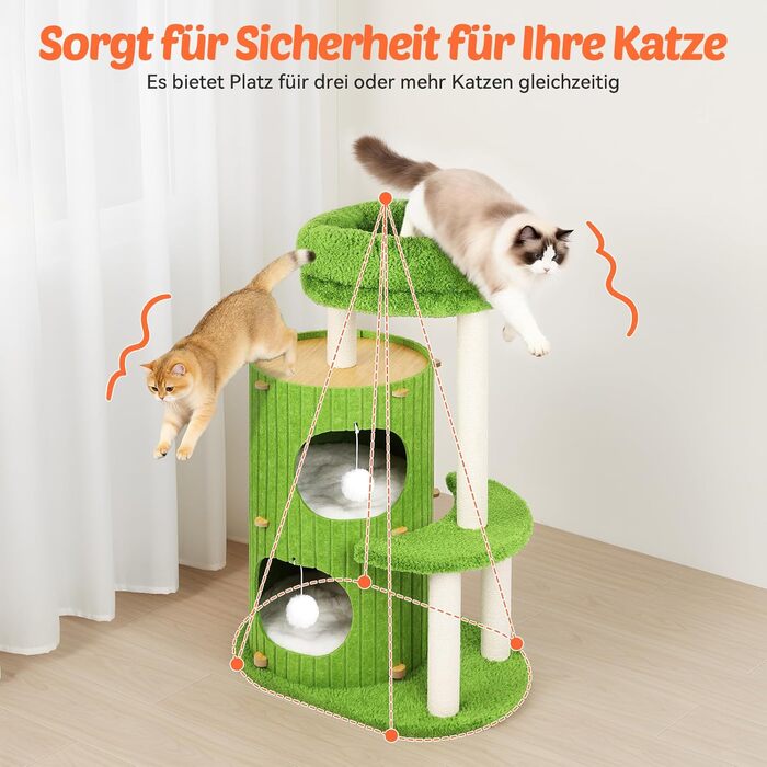 Котячий будиночок з подряпувачем Luxus: широка колона з берези, міцний, до 25 кг, сизаль, велике ліжко з подушкою з льону, легко збирається (зелений)