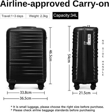 Чемодан-тележка British Traveller Handgepäck Koffer - жорсткий корпус, 54 x 36.5 x 21.5 см, TSA-замок, ABS+PC, чорний, 20