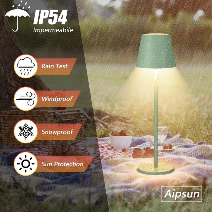 Aipsun LED акумуляторна настільна лампа бежевого кольору з 6000mAh, регульована яскравість, тепле біле світло (2700k-6000k), алюміній, вологостійка IP54, для ресторану, спальні, бару, кемпінгу, 2 шт. в наборі