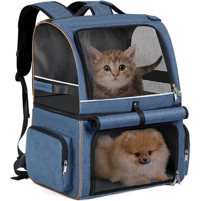 Подвійний рюкзак для котів на 2 котів - великий переносний рюкзак для котів/собак до 11 кг - блакитний