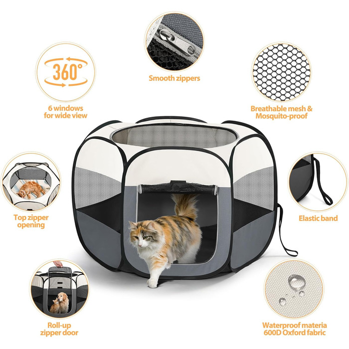 Клітка-забіг для цуценят та собак, розкладний вольєр для собак, котів та дрібних тварин, вольєр для тварин, клітка-забіг, водовідштовхуюче полотно Oxford з сумкою для перенесення для внутрішнього та зовнішнього використання, кемпінгу (Білий, M(85x85x58cm)