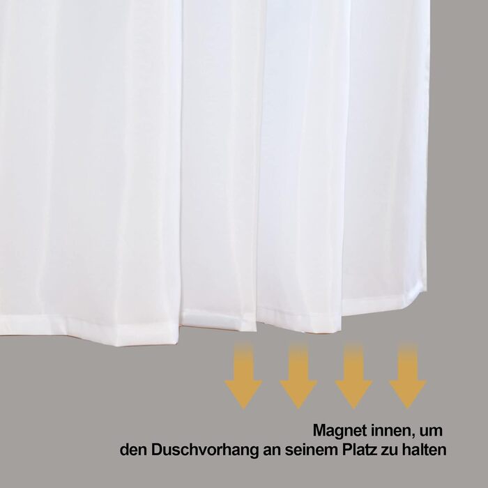 Штора для ванної кімнати YISURE біла, антигрибкова, 200x220 см, поліестер, з магнітами, водовідштовхувальна