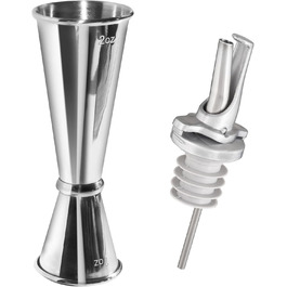 Виливники для спиртних напоїв та оливкової олії: набір з 2 шт. з адаптерами (Jigger + виливання) з нержавіючої сталі, чорний колір, придатні для миття в посудомийній машині