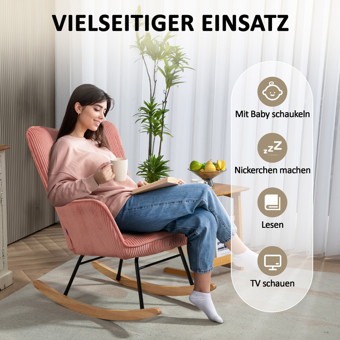 HOMCOM Rocking Chair, Rocking Armchair with Rope Look, Armrests, Armchair with Wooden Skids, Relaxing Chair for Living Room, Bedroom, Pink | Aosom
