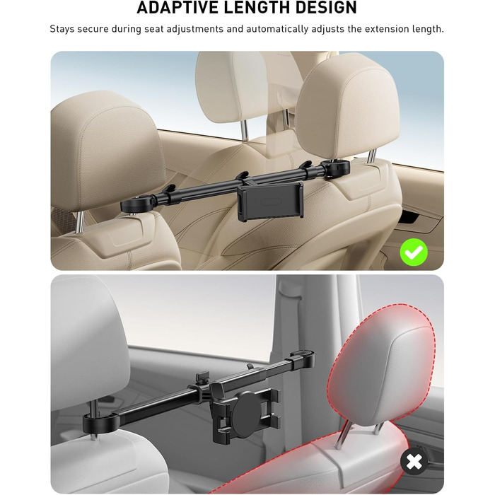 Тримач для планшета TRYONE в авто - регульований, універсальний, для iPad, Samsung Tab, Switch, телефонів (4.7-16.1 дюймів)