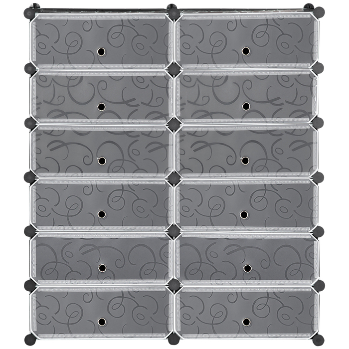 HOMCOM 12-Compartment Shoe Cabinet Modular Shelf for 12 Pairs of Shoes DIY Stackable Shoe Storage for Entryway Black 49 x 37 x 108 cm | Aosom