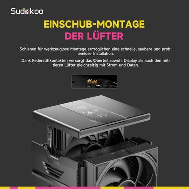 Кулер для процесора Sudokoo SK620V AM5: двосекційний башта (Dual Tower) з цифровим дисплеєм, 6 тепловими трубками та 2 PWM FDB вентиляторами 120мм