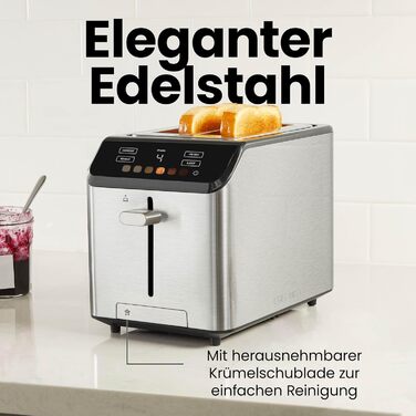 Тостер Chefman з цифровим керуванням, нержавіюча сталь, 2 слоти, 7 рівнів підсмажування, для тостів, багетів та розморожування