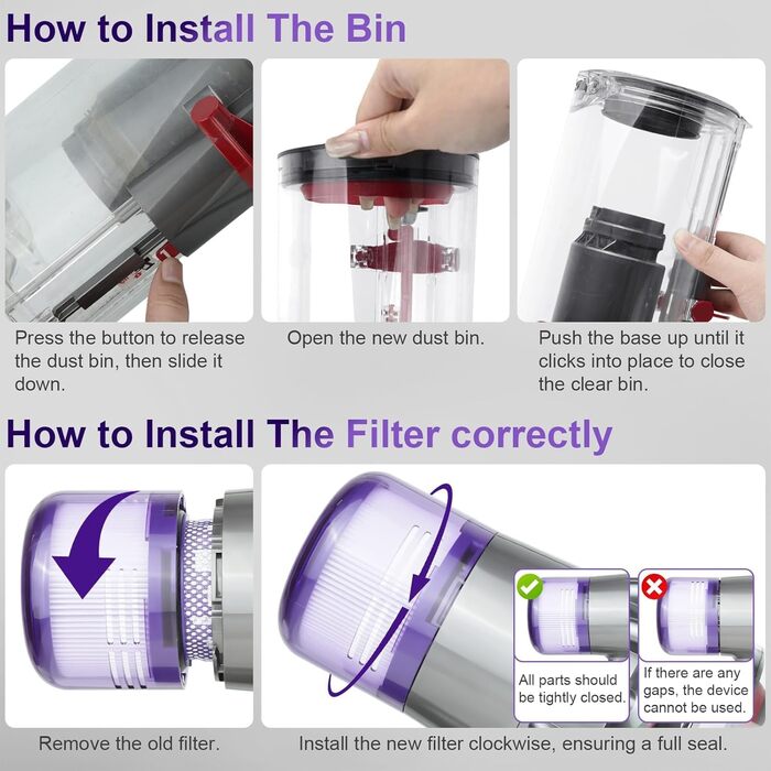 Dyson V11/V15/SV14/SV15/SV22 Replacement Dust Bin & HEPA Filter - Compatible with Dyson Vacuum Cleaners (970050-01/965443-01)
