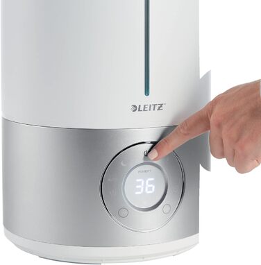 Leitz TruSens Ультразвуковий зволожувач повітря N-300, 45 м², з контролем вологості, для офісу, спальні та дитячої кімнати, 8 л, білий/сріблястий