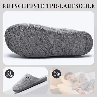 Чоловічі халапи з фетру, тапочки з Memory Foam, неслизька підошва, фетрові шльопанці для дому та вулиці (Сірий, 45 EU)