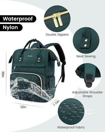 Рюкзак LOVEVOOK для жінок: водонепроникний, з USB-портом, 17' (15.6'), для навчання, роботи, подорожей, сірий/темно-зелений