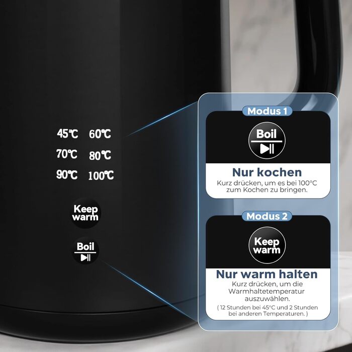 Електричний чайник Bear 1.7L з регулюванням температури, нержавіюча сталь, захист від сухого кип'яття, BPA Free