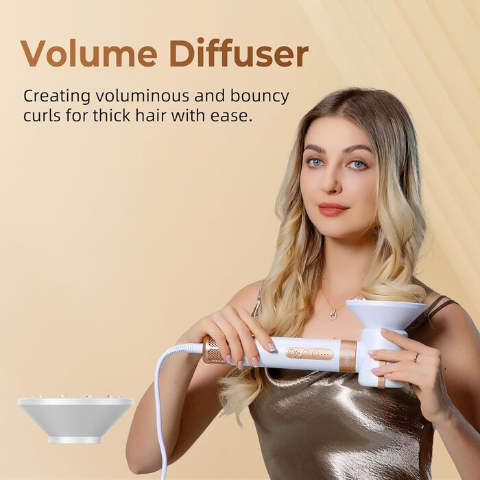 UKLISS Airstyler Pro 7-в-1: Фен, стайлер, завикучувач. Професійний набір для волосся з автоматичною завивкою, брашінгом та випрямленням. Зменшення пухнастості, без екстремального нагріву. Білий, золотий