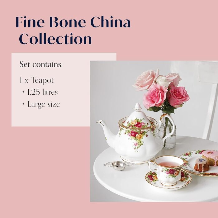 Чайник Royal Albert Old Country Roses 1,2 л, білий з квітковим принтом