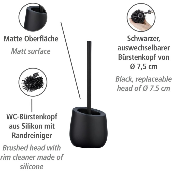 Набір для унітазу WENKO Badi чорний, кераміка, з тримачем для щітки та очисником для обідка, 38 x 13.5 x 13.5 см