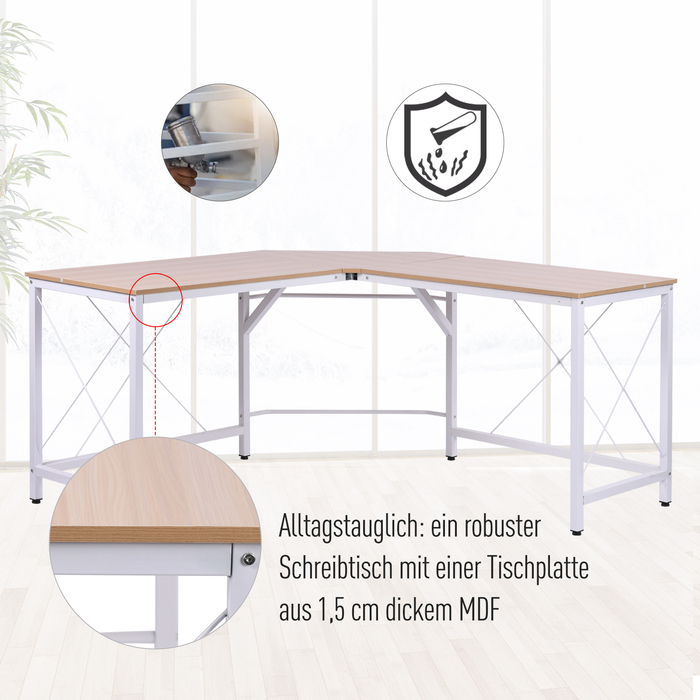 HOMCOM L-Shaped Desk Corner Desk 150x150x76cm Corner Desk Made of MDF in Natural Color for Home Office & Study