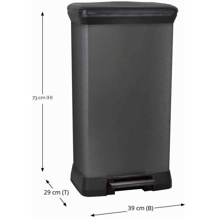 Сміттєвий відро Curver Deco Bin 50Л для кухні з педаллю, системою Soft-Close та герметичною кришкою, чорний металік