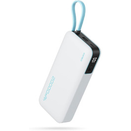 Power Bank CUKTECH 20000mAh з USB-C кабелем, 45W, білий. Швидка зарядка, цифровий дисплей для iPhone, MacBook, Galaxy.