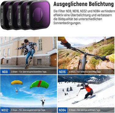 Набір фільтрів ND NEEWER (4 шт.) + лінза збільшення 15x для GoPro Hero 13/12/11/10/9, ND8/ND16/ND32/CPL, аксесуари для макрозйомки