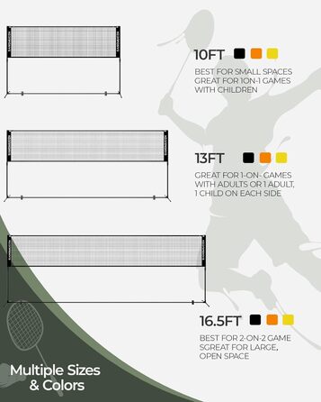 М'яка сітка для бадмінтону, волейболу та тенісу SANGMUCEN 3/4/5м, регульовані стійки, портативний комплект, чорний 4м