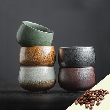 Набір кавових чашок для капучино та лате макіато, 5 шт., 80 мл, порцеляна, ручна робота, без ручки, для посудомийної машини