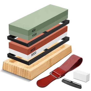 Набір для заточування ножів Messer Schärfen Schleifstein: професійний точило з гранями 400, 1000, 3000, 8000, шкіра, бамбукова основа, кутник