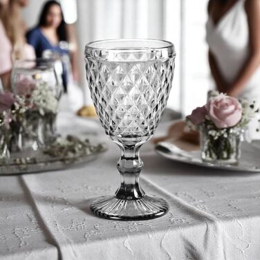 Вінтажний набір з 6 кольорових склянок та келихів з діамантовим візерунком (сітка), келихи Long Drink, келихи для коктейлів з тисненням, склянка, келих, бокал, склянка для води, келих-кубок (сірий бокал)