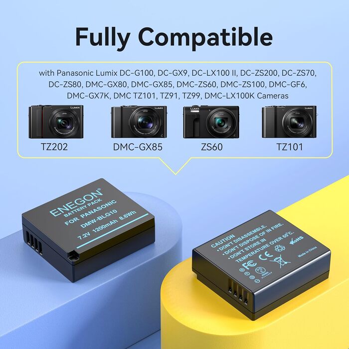 Акумулятор ENEGON DMW-BLE9/DMW-BLG10 для Panasonic Lumix (2 шт.) + USB-C зарядний пристрій з LCD дисплеєм