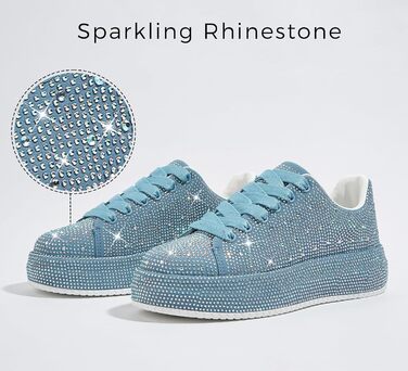 Жіночі кросівки LUCKY STEP зі стразами, платформа, блискучі, модельні, для вечірок, шлюбних свят, прогулянок, 39 EU, блакитний страз