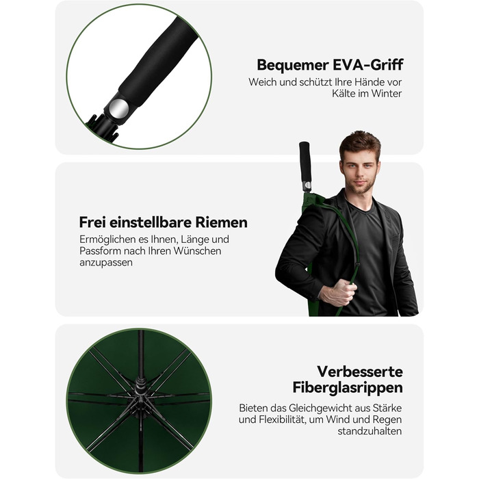 TECKNET Гольф-парасолька XXL, велика парасолька, штормостійка, автоматична, з EVA-ручкою, для жінок та чоловіків (зелена, діаметр 150 см)